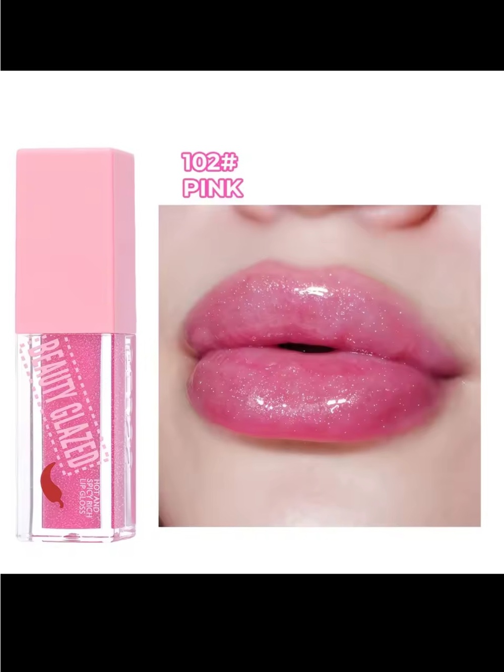 102 Pink Shimmer Lip Glaze – High-Shine Gloss